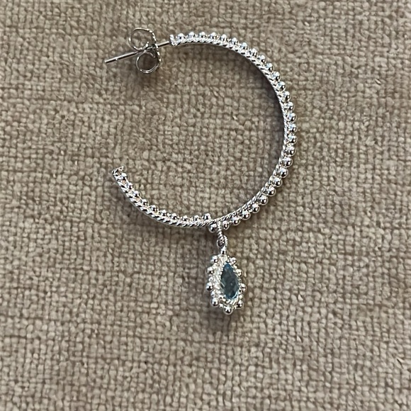 Judith Ripka Sterling Silver Hoop / Pierced Earring with Blue Topaz Dangle NWOT - Picture 3 of 11